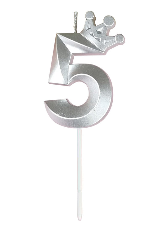 Birthday Number Candles for Cake Decoration, Glittery Cake Toppers with Cute Designs, Perfect for Kids' Parties, Anniversaries, and Celebrations-silver(No.5)