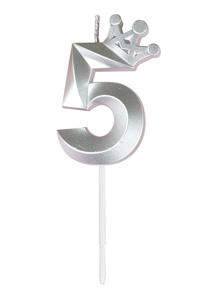 Birthday Number Candles for Cake Decoration, Glittery Cake Toppers with Cute Designs, Perfect for Kids' Parties, Anniversaries, and Celebrations-silver(No.5)