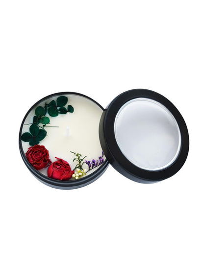 NOVO Scented Candle- 75g Natural Soy Wax Blend Aromatherapy Candle with Pure Essential Oils & Real Dried Flowers - French Rose