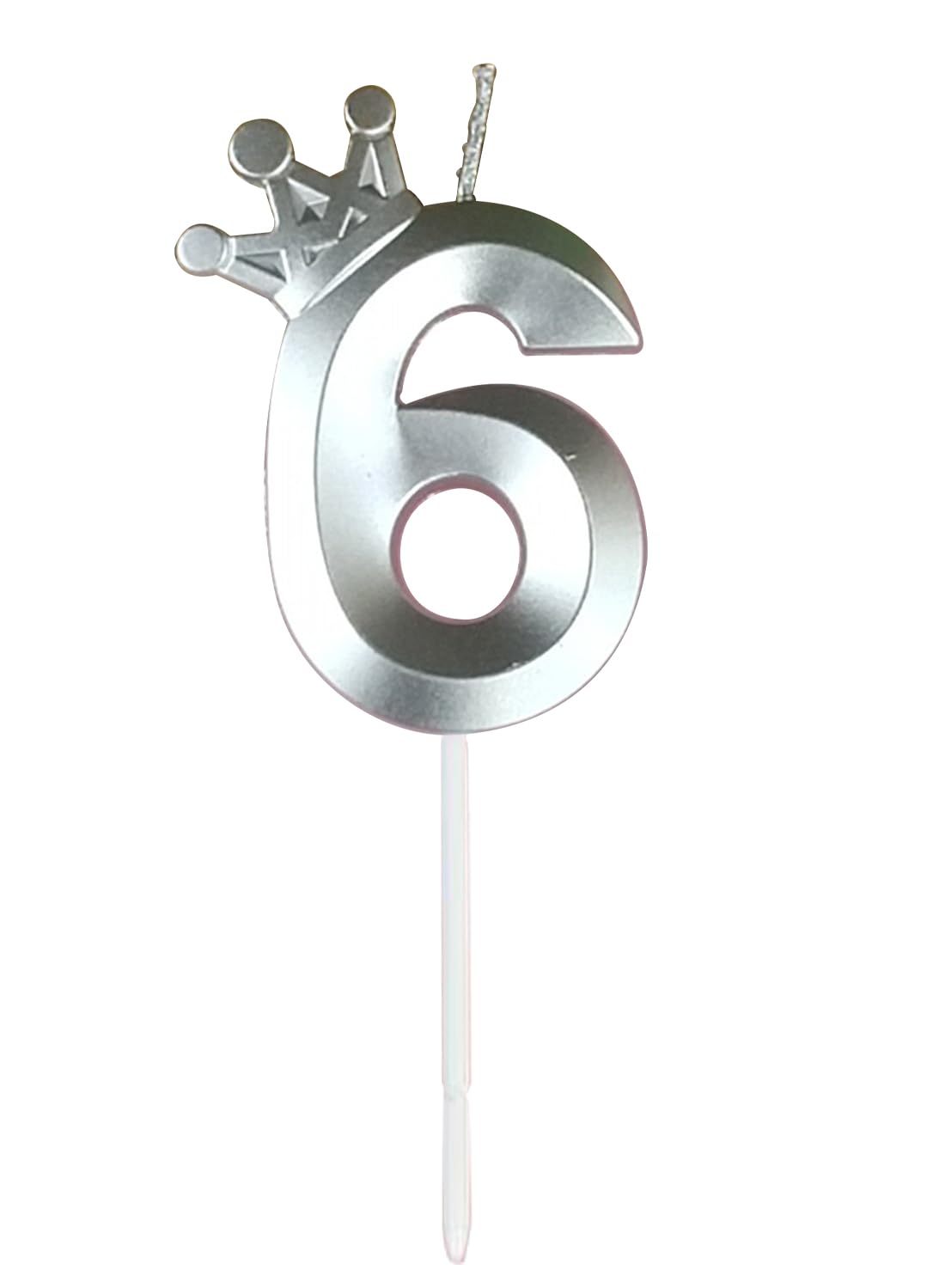 Birthday Number Candles for Cake Decoration, Glittery Cake Toppers with Cute Designs, Perfect for Kids' Parties, Anniversaries, and Celebrations-silver(No.6)