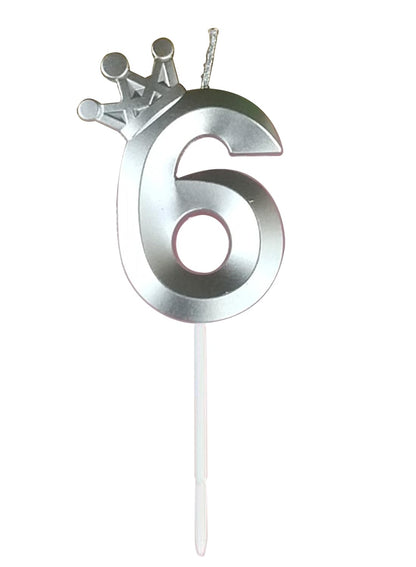 Birthday Number Candles for Cake Decoration, Glittery Cake Toppers with Cute Designs, Perfect for Kids' Parties, Anniversaries, and Celebrations-silver(No.6)