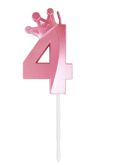 Birthday Number Candles for Cake Decoration, Glittery Cake Toppers with Cute Designs, Perfect for Kids' Parties, Anniversaries, and Celebrations-PINK(No.4)