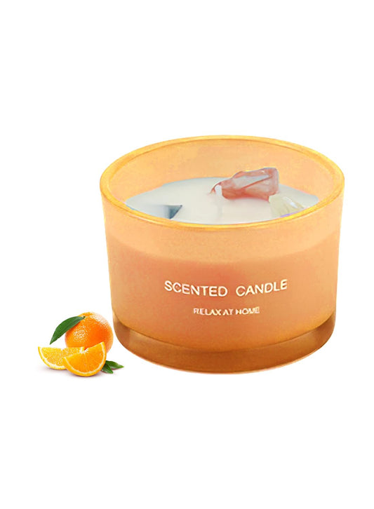 NOVO Scented Candles, 90g Natural Soy Wax Blend Aromatherapy Candle with Pure Essential Oils & Decorative Crystal-Pink