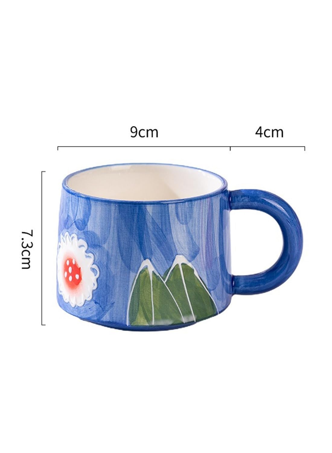 NOVO Hand-Painted Coloful Ceramic Mug Cup,Boho Style, Microwave Dishwasher Oven Safe, for Coffee, Breakfast & Ice Cream 550ml-Dark Blue