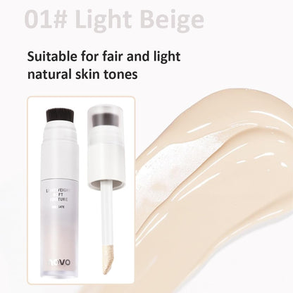 NOVO Brightening Liquid Foundation with Double-ended Brush for Women, 8g