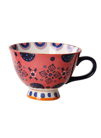 NOVO Hand-Painted Coloful Ceramic Mug Cup,Boho Style, Microwave Dishwasher Oven Safe, for Coffee, Breakfast & Ice Cream 550ml-Dark Blue
