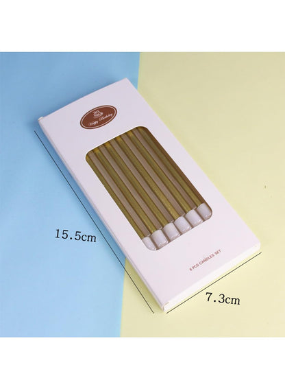 Colorful Long Thin Metallic Birthday Candles Kit£¬Glittery Cake Toppers with Cute Designs, Perfect for Kids' Parties, Anniversaries, and Celebrations-6Pcs Set Colorful