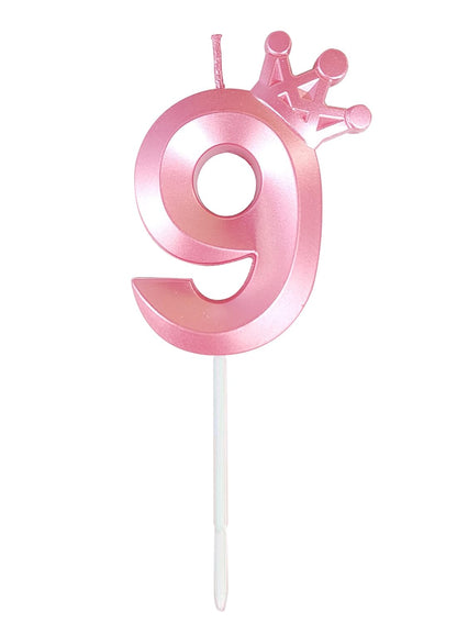 Birthday Number Candles for Cake Decoration, Glittery Cake Toppers with Cute Designs, Perfect for Kids' Parties, Anniversaries, and Celebrations-PINK(No.9)