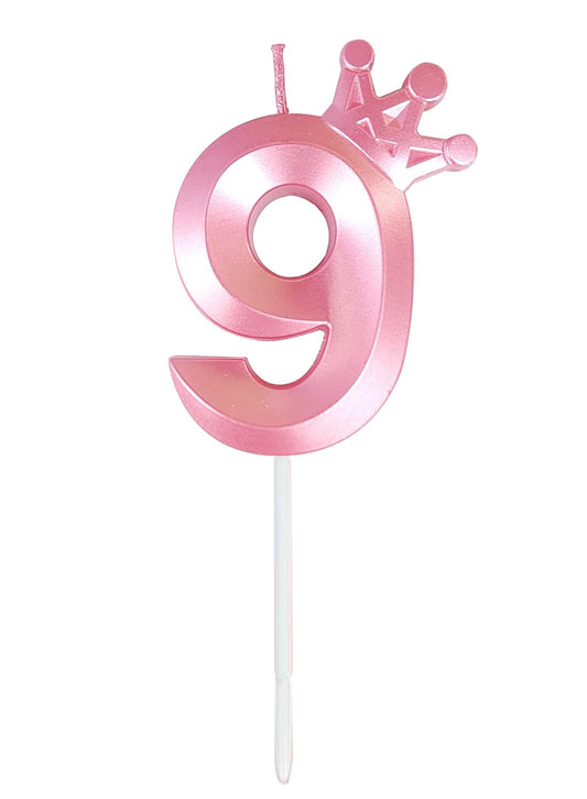 Birthday Number Candles for Cake Decoration, Glittery Cake Toppers with Cute Designs, Perfect for Kids' Parties, Anniversaries, and Celebrations-PINK(No.9)