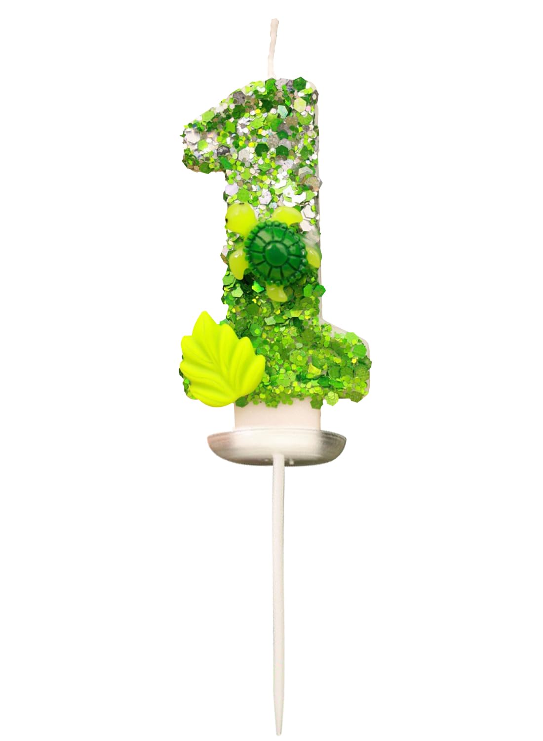 7cm Birthday Number Candles for Cake Decoration, Glittery Cake Toppers with Cute Designs, Perfect for Kids' Parties, Anniversaries, and Celebrations-Green Turtle(No.0)