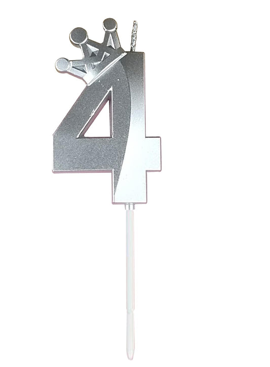 Birthday Number Candles for Cake Decoration, Glittery Cake Toppers with Cute Designs, Perfect for Kids' Parties, Anniversaries, and Celebrations-silver(No.4)