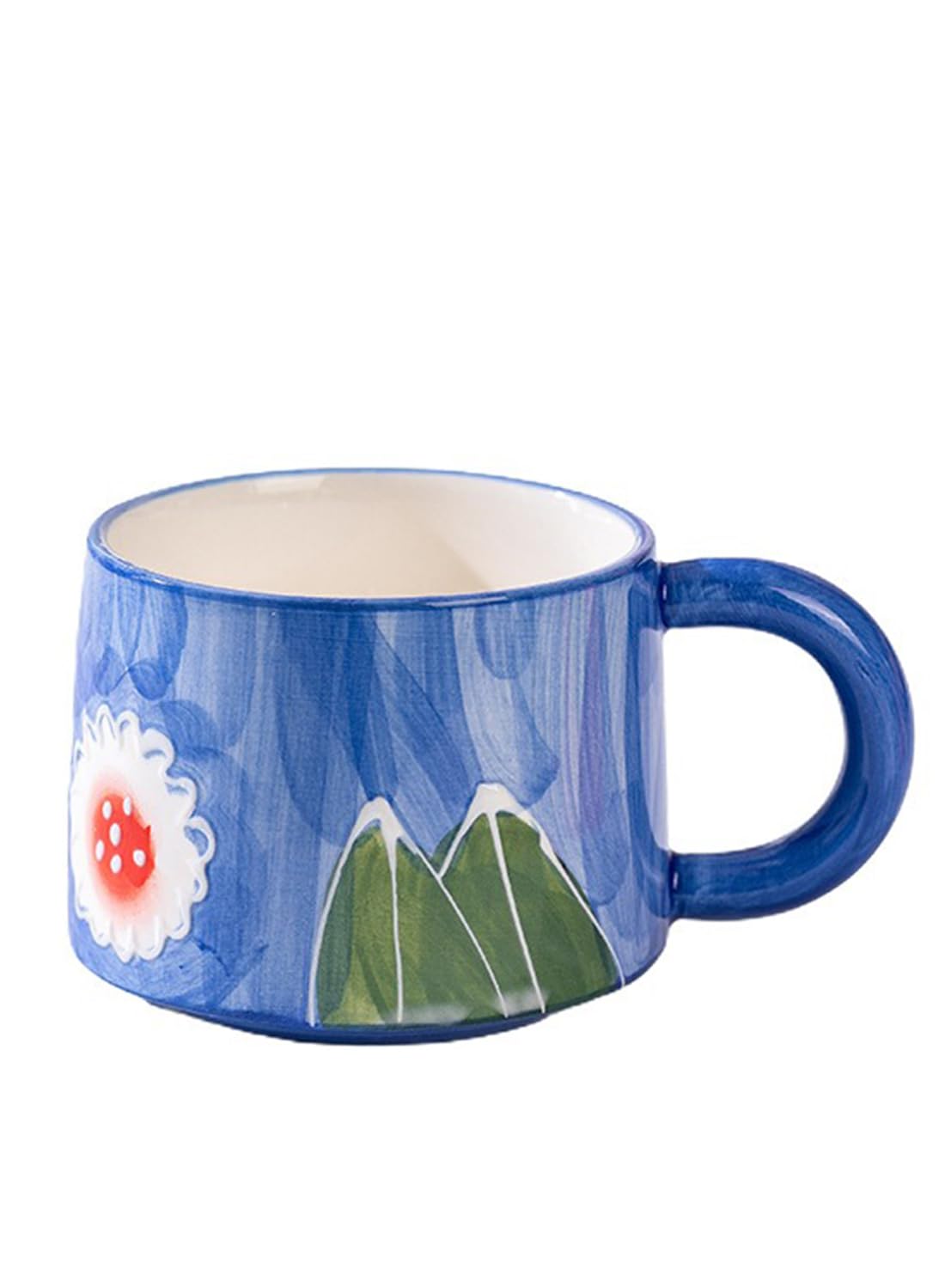 NOVO Hand-Painted Coloful Ceramic Mug Cup,Boho Style, Microwave Dishwasher Oven Safe, for Coffee, Breakfast & Ice Cream 550ml-Dark Blue