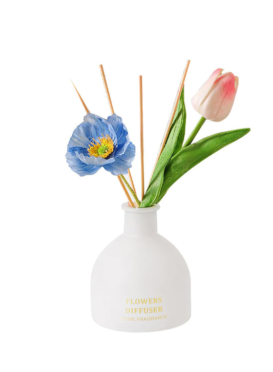 NOVO Artificial Flowers Scented Oil Diffuser Set with High imitation flower &4 Reed Sticks for Bathroom & Bedroom Home Decor&Office D¨¦cor, 150ml-Tulip