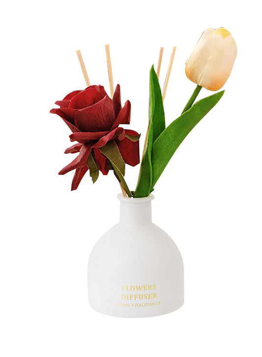 NOVO Artificial Flowers Scented Oil Diffuser Set with High imitation flower &4 Reed Sticks for Bathroom & Bedroom Home Decor&Office D¨¦cor, 150ml -White Rose