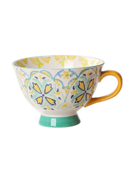 NOVO Hand-Painted Coloful Ceramic Mug Cup,Boho Style, Microwave Dishwasher Oven Safe, for Coffee, Breakfast & Ice Cream 550ml-Dark Blue