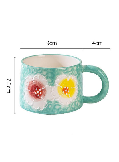 NOVO Hand-Painted Coloful Ceramic Mug Cup,Boho Style, Microwave Dishwasher Oven Safe, for Coffee, Breakfast & Ice Cream 550ml-Dark Blue
