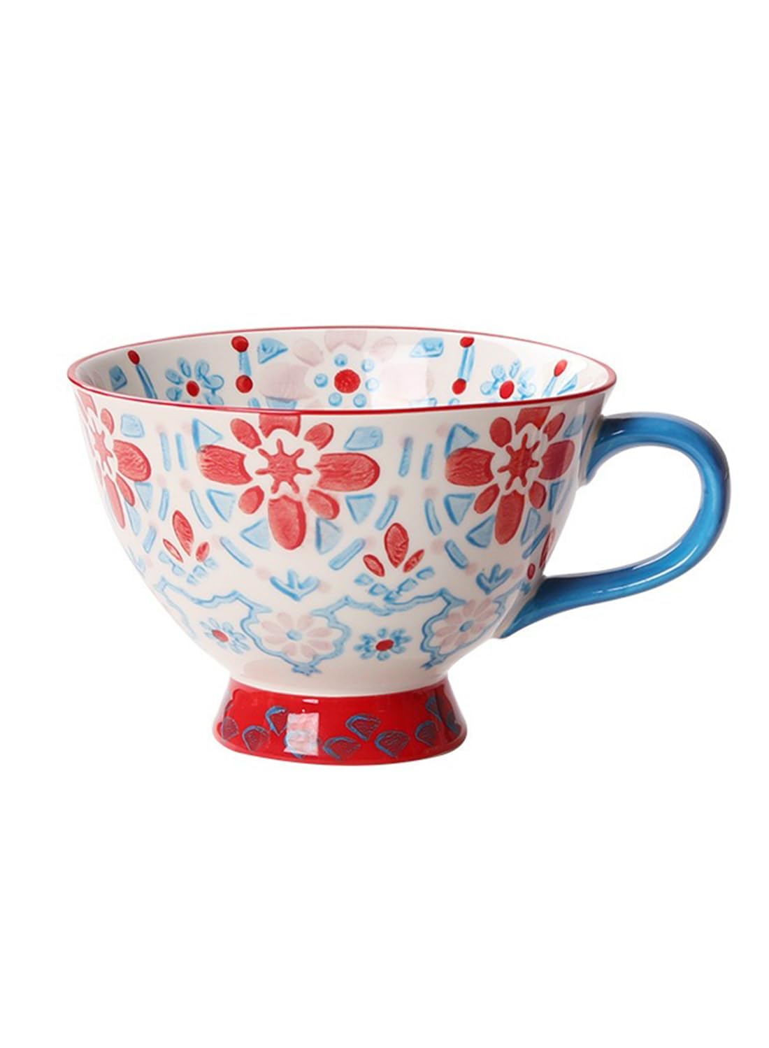 NOVO Hand-Painted Coloful Ceramic Mug Cup,Boho Style, Microwave Dishwasher Oven Safe, for Coffee, Breakfast & Ice Cream 550ml-Dark Blue