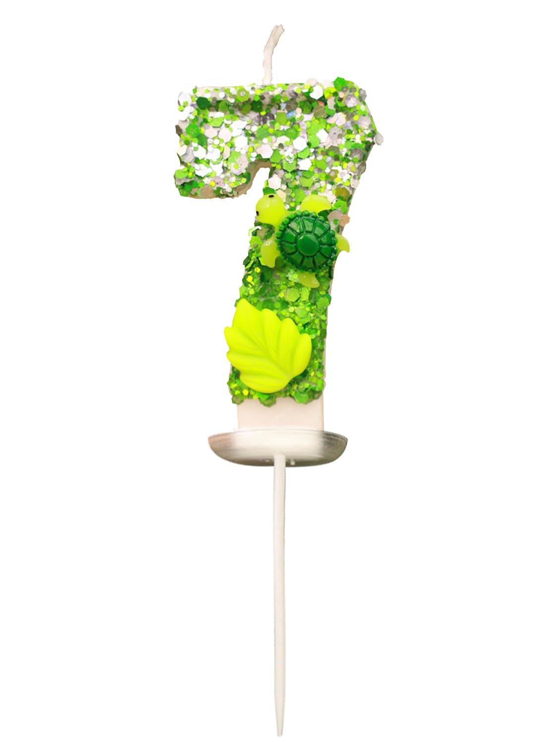 7cm Birthday Number Candles for Cake Decoration, Glittery Cake Toppers with Cute Designs, Perfect for Kids' Parties, Anniversaries, and Celebrations-Green Turtle(No.0)