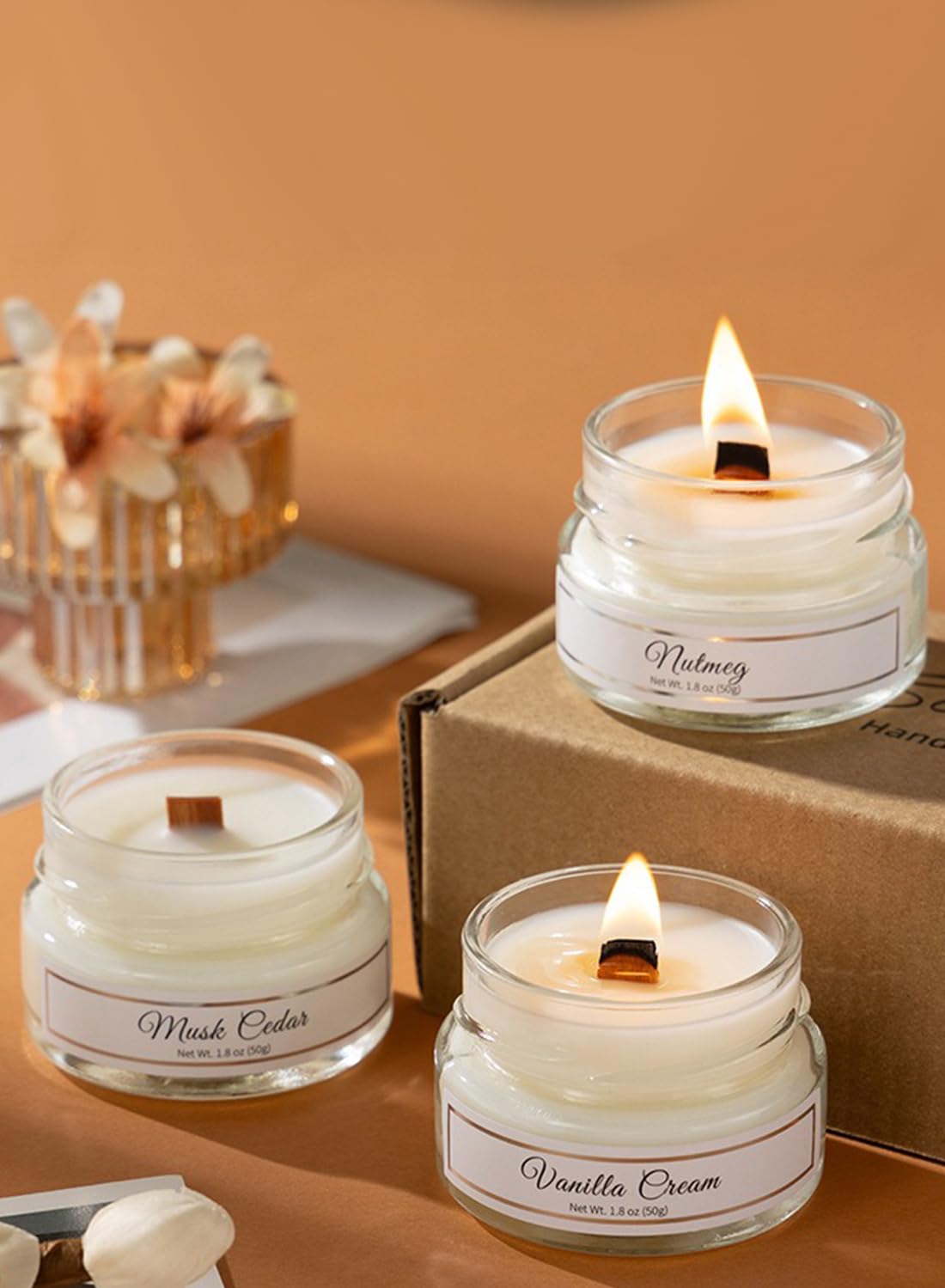 NOVO Scented Candles, 100g Natural Soy Wax Blend Aromatherapy Candle with Pure Essential Oils,12 Hours of Burn Time, or Home SPA Bathing Yoga-Wild Bluebell Brown/White