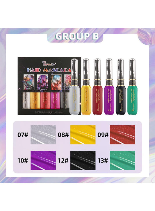 NOVO Hair Mascara Set, 6Pcs Temporary Colorful Washable Hair Chalk for Salon & DIY, Group B
