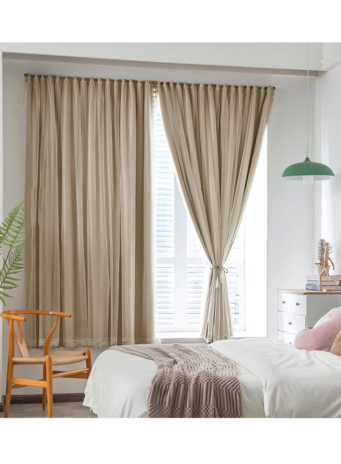 NOVO Velcro Curtains, Pongee No Drill Curtain, 100% Blackout, 1 Panel, W150 x H200CM, Fits Windows 75-100CM Wide, Beige