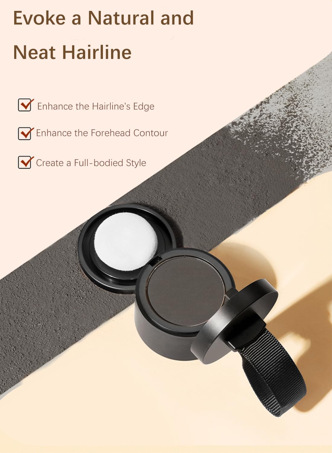 NOVO Hair Shadow Powder with Puff Touch, Instantly Natural Magical Hairline Concealer, Hair Root Dye for Thinning Hair, Beautify Forehead Curves 4G Black