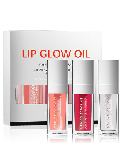 NOVO 3Pcs Glossy Lip Oil Set, Hydrating Lip Plumping Glitter Tinted Kit Group A