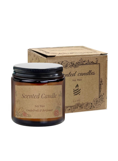 NOVO Scented Candles, 100g Natural Soy Wax Blend Aromatherapy Candle with Pure Essential Oils,12 Hours of Burn Time, or Home SPA Bathing Yoga-Grapefruit Bergamot Brown/White