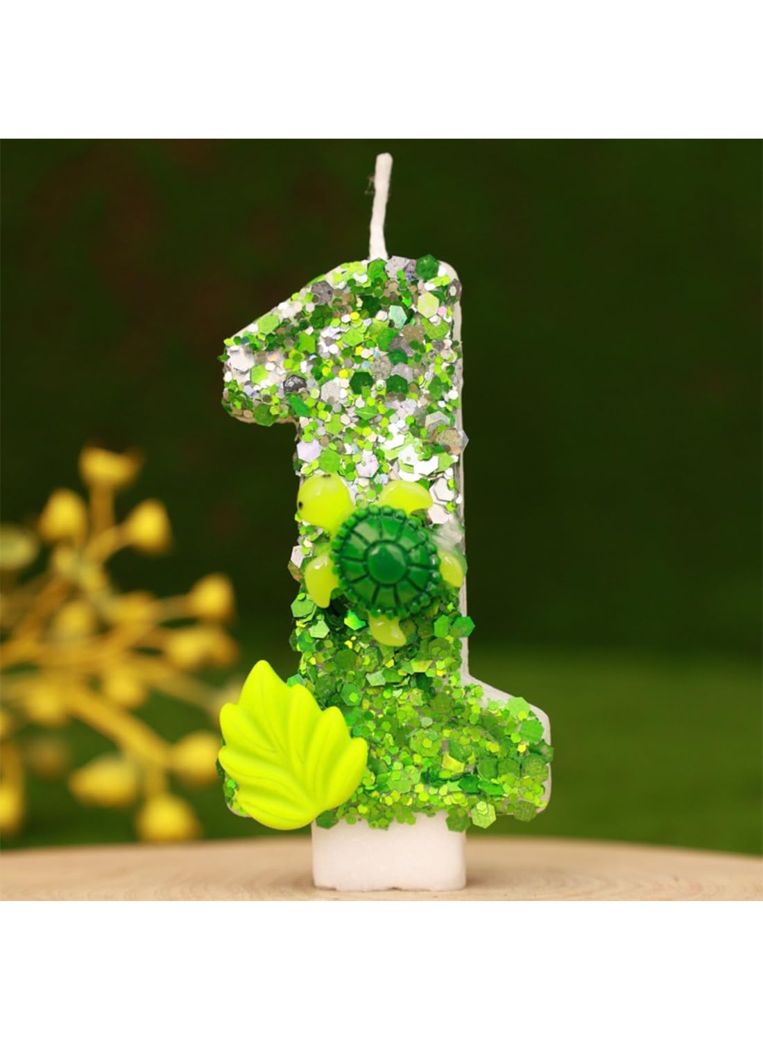 7cm Birthday Number Candles for Cake Decoration, Glittery Cake Toppers with Cute Designs, Perfect for Kids' Parties, Anniversaries, and Celebrations-Green Turtle(No.0)