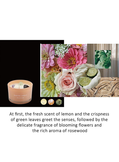 NOVO Scented Candles, 90g Natural Soy Wax Blend Aromatherapy Candle with Pure Essential Oils & Decorative Crystal-Pink
