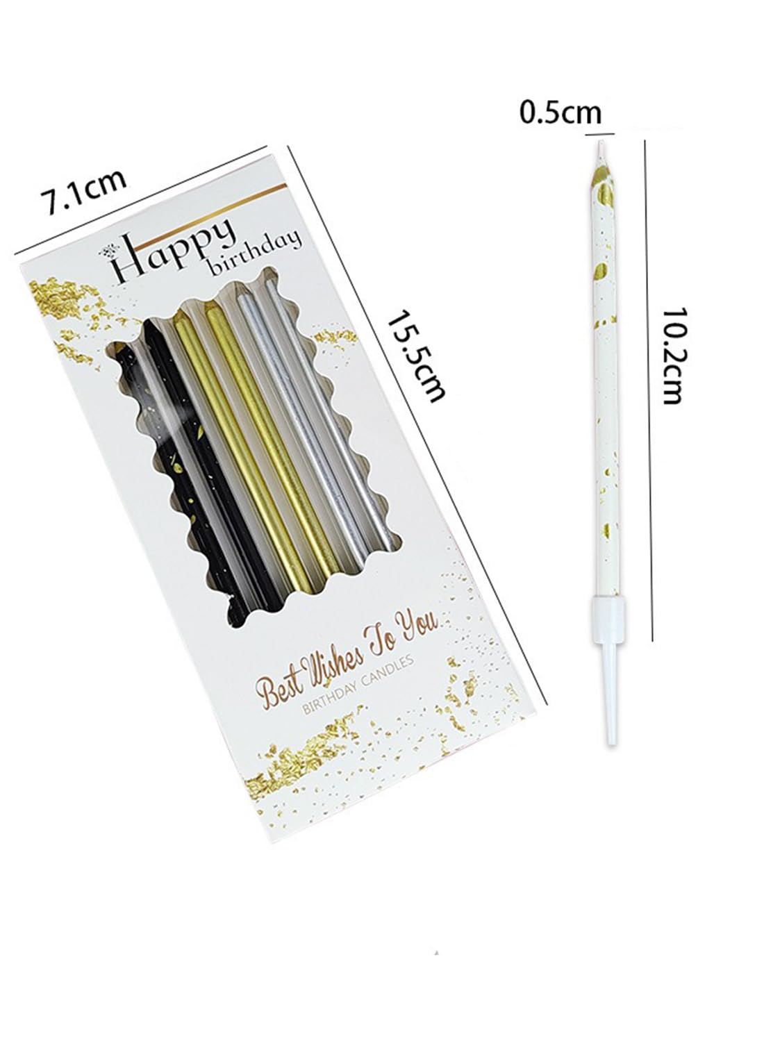 Colorful Long Thin Metallic Birthday Candles Kit£¬Glittery Cake Toppers with Cute Designs, Perfect for Kids' Parties, Anniversaries, and Celebrations-6Pcs Set Colorful