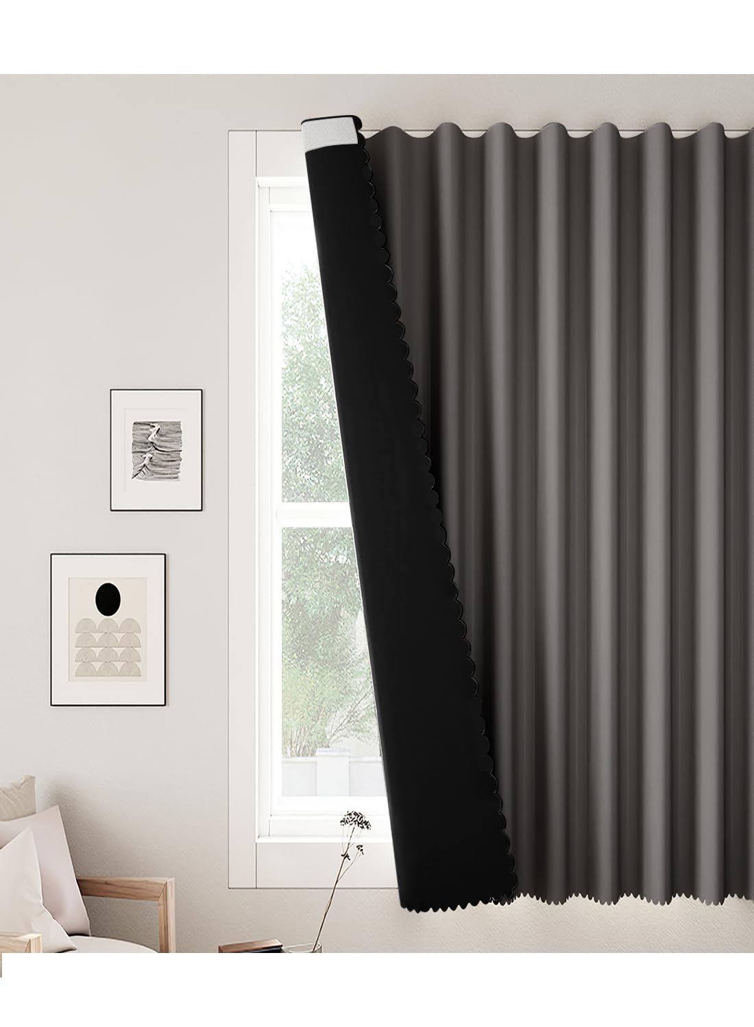 NOVO Velcro Curtains, Pongee No Drill Curtain, 100% Blackout, 1 Panel, W150 x H200CM, Fits Windows 75-100CM Wide, Beige