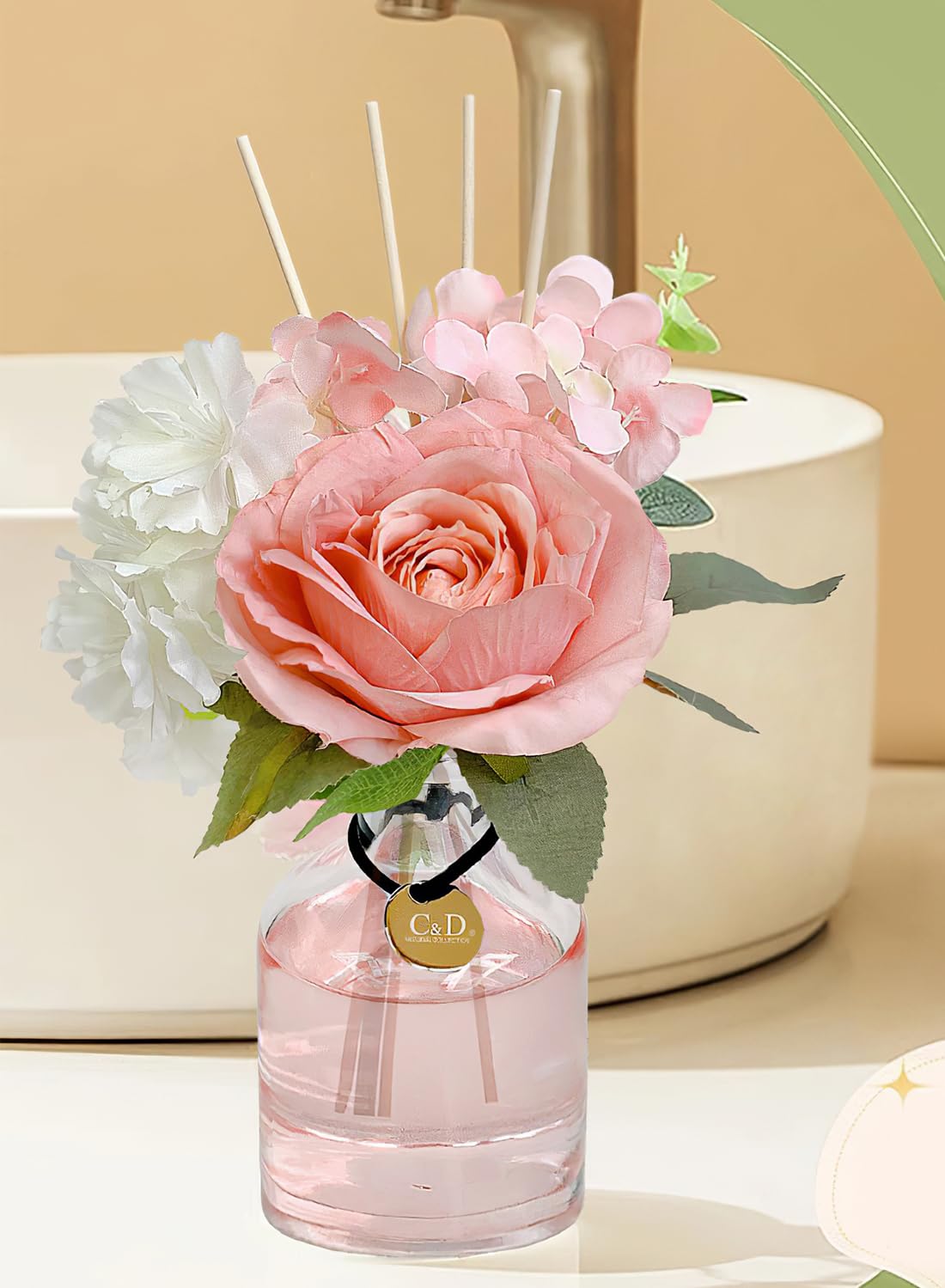 NOVO Flower Reed Diffuser with Essential Oils, Premium Long-Lasting Fragrance Scented Gift Set for Home, Bedroom, Bathroom & Office Decor, 100ml -Wild Bluebell & Wild Rose