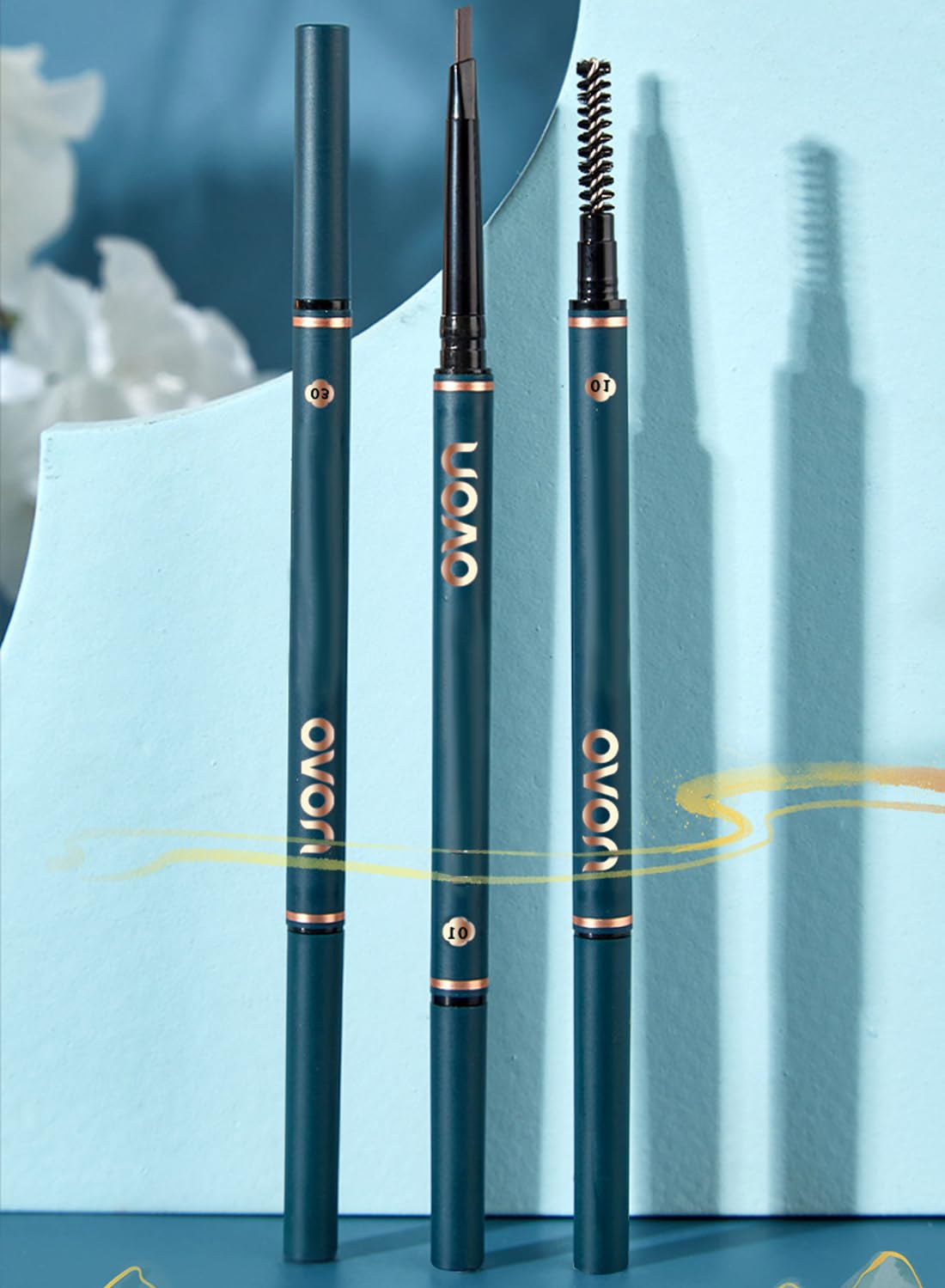 NOVO Eyebrow Pencil, Double Ended Triangular Extra Fine Brow, Retractable Definer with Fine Tip and Brush, Long Lasting Natural Eyebrows Makeup - Grey Brown