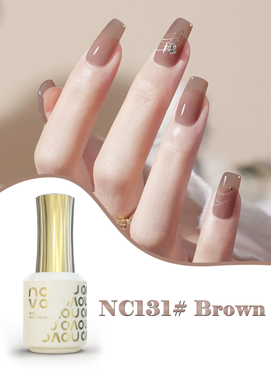 novo Jelly Gel Nail Polish, Sheer Nail Polish, UV LED Gel for DIY 12ml-NC131# Brown