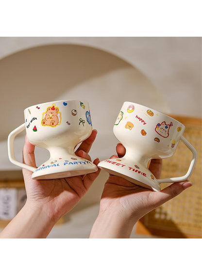 NOVO Hand-Painted Coloful Ceramic Mug Cup,Boho Style, Microwave Dishwasher Oven Safe, for Coffee, Breakfast & Ice Cream 550ml-Dark Blue