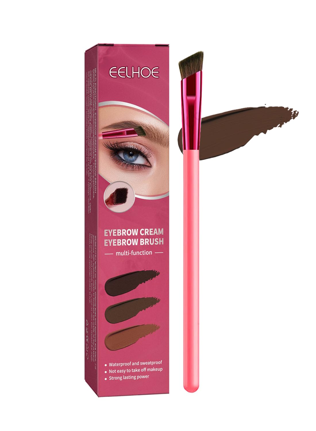 NOVO Multi-Function Eyebrow Cream Set, Brow Makeup & 4D Brow Stamp Brush, Dark Brown