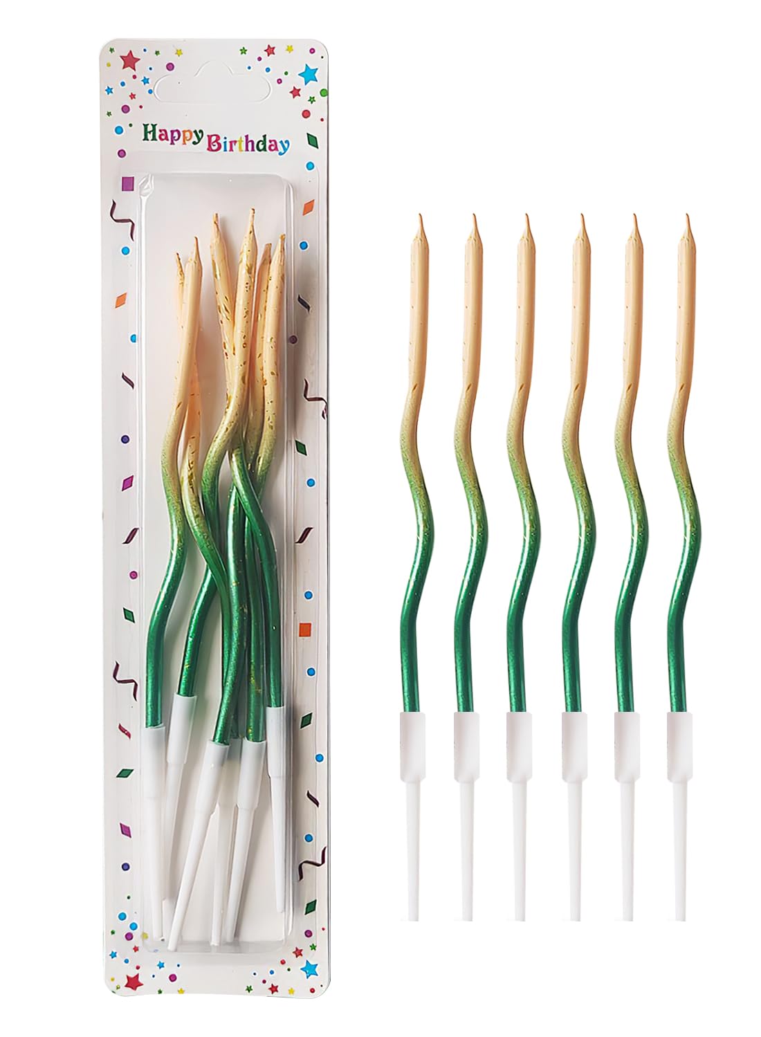 Colorful Long Thin Metallic Birthday Candles Kit£¬Glittery Cake Toppers with Cute Designs, Perfect for Kids' Parties, Anniversaries, and Celebrations-6Pcs Set Colorful