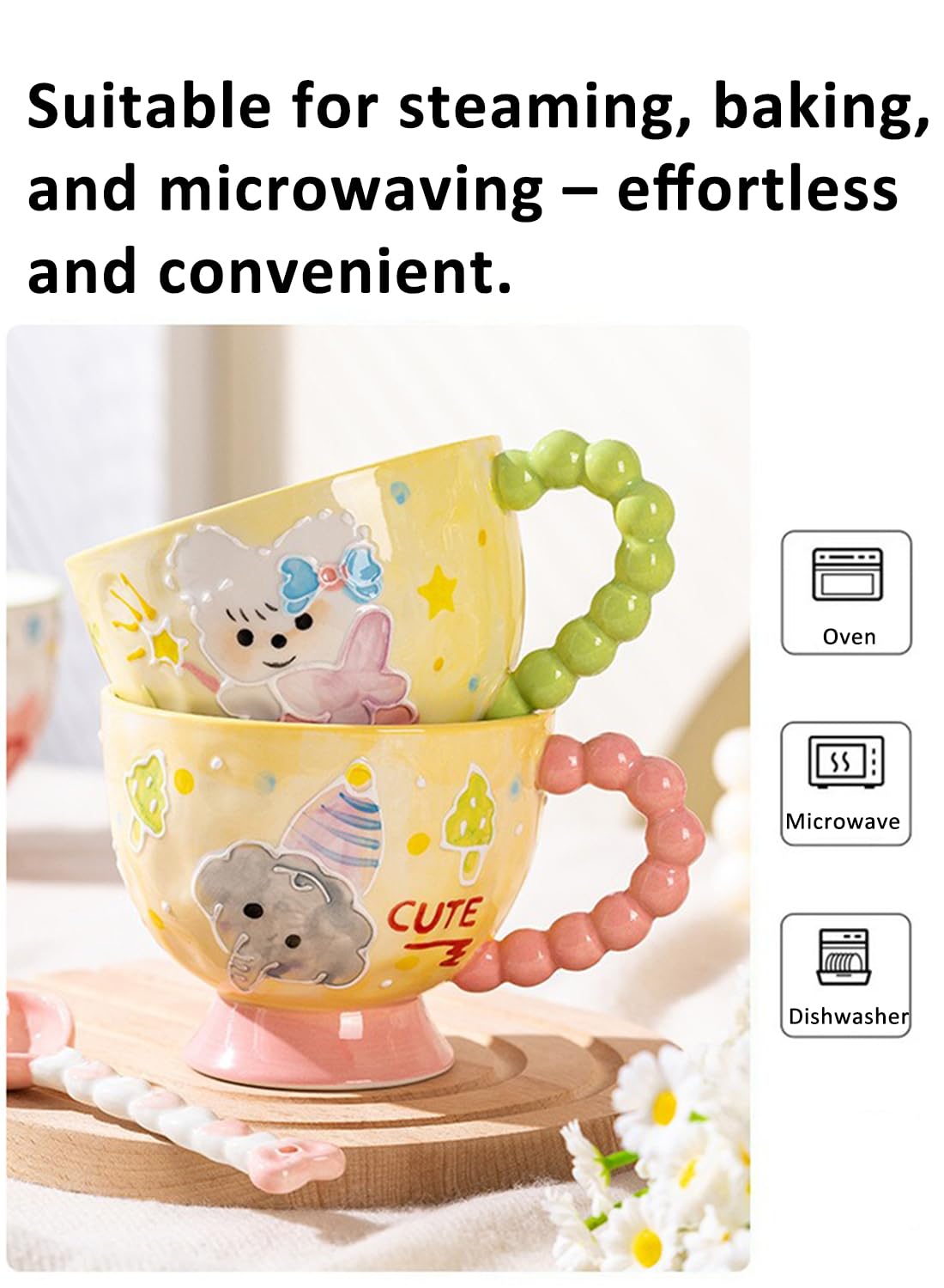 NOVO Hand-Painted Coloful Ceramic Mug Cup,Boho Style, Microwave Dishwasher Oven Safe, for Coffee, Breakfast & Ice Cream 550ml-Dark Blue