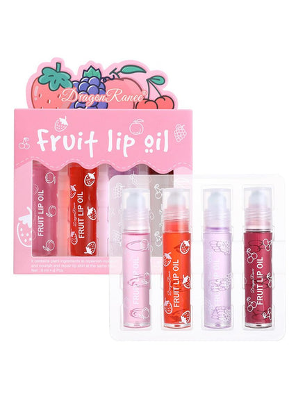 NOVO Glossy Lip Oil Set, 4Pcs Fruit Roll-on Lip Glaze Set, Moisturizing Clear Gloss for Lip Care