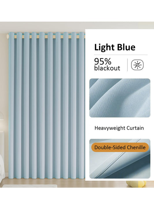 NOVO Double-Sided Chenille Blackout Curtain ¨C Grommet Top, 95% Light Blocking, Single Panel, W250 x H310CM, Fits Windows 125¨C165CM Wide (Blue)