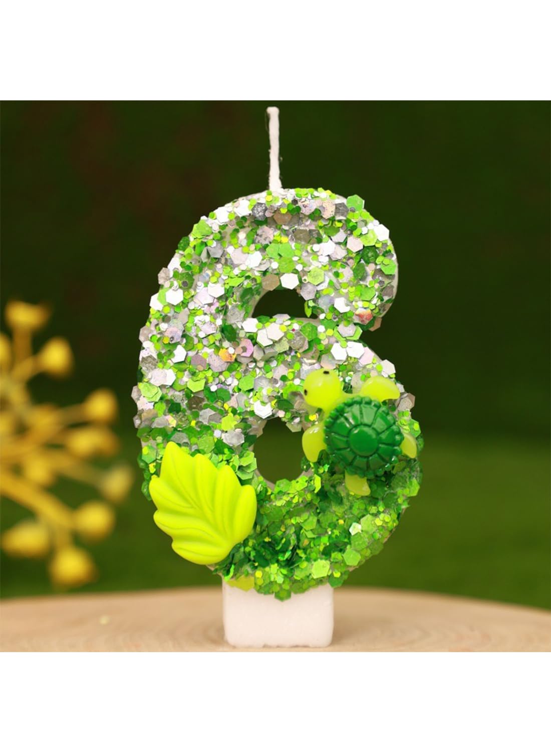 7cm Birthday Number Candles for Cake Decoration, Glittery Cake Toppers with Cute Designs, Perfect for Kids' Parties, Anniversaries, and Celebrations-Green Turtle(No.0)