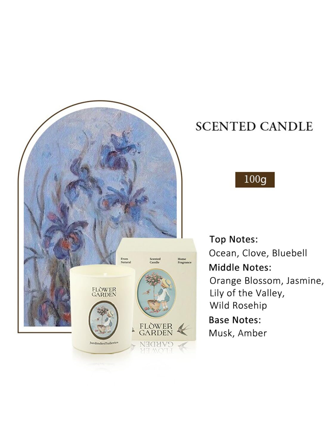 NOVO Scented Candle- 100g Natural Soy Wax Blend Aromatherapy Candle with Pure Essential Oils -Bluebells