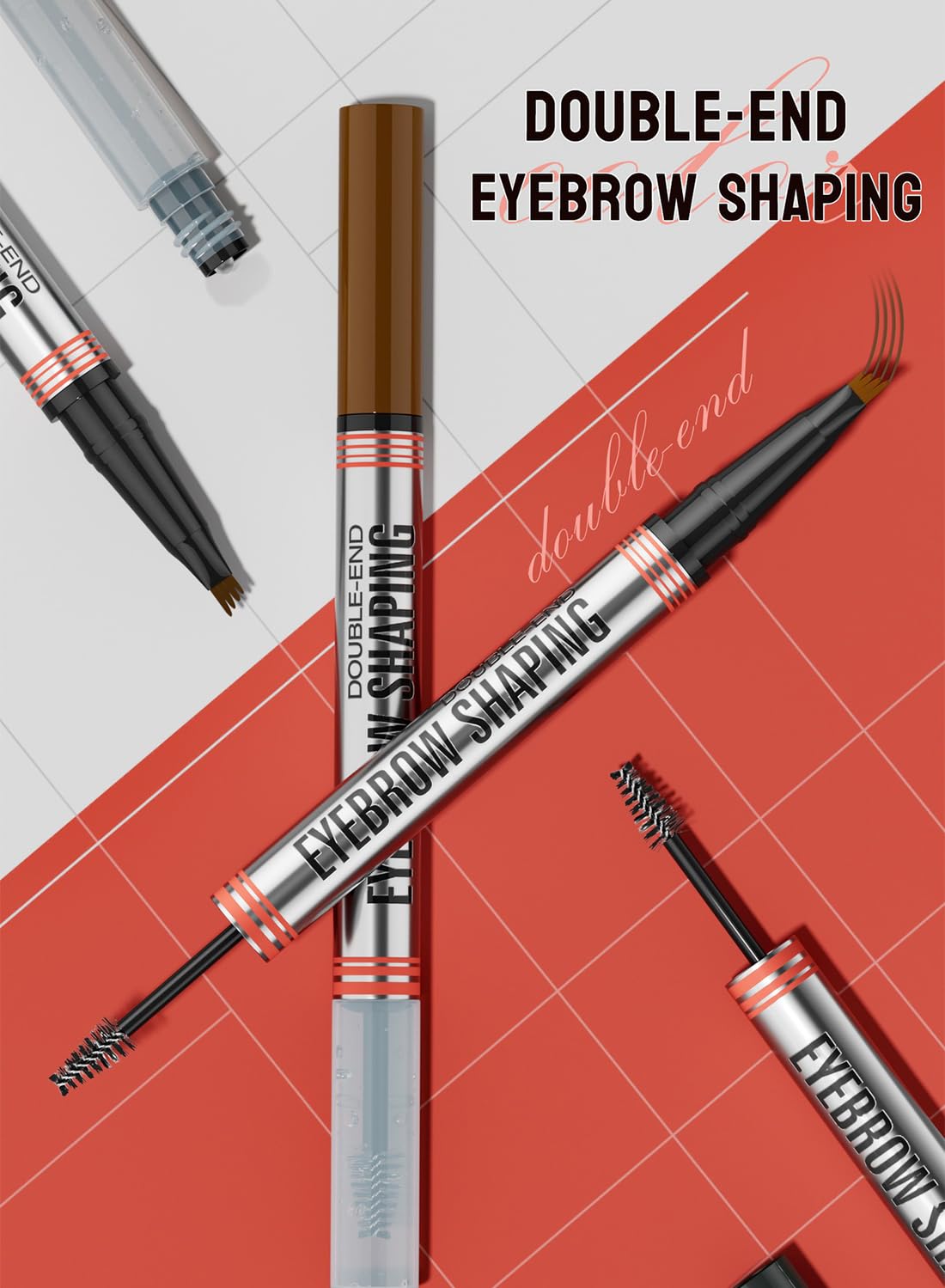 NOVO 2 in 1 4-Tip Brow Pen & Eyebrow Gel, Smudge Proof Waterproof Brow Pencil 2