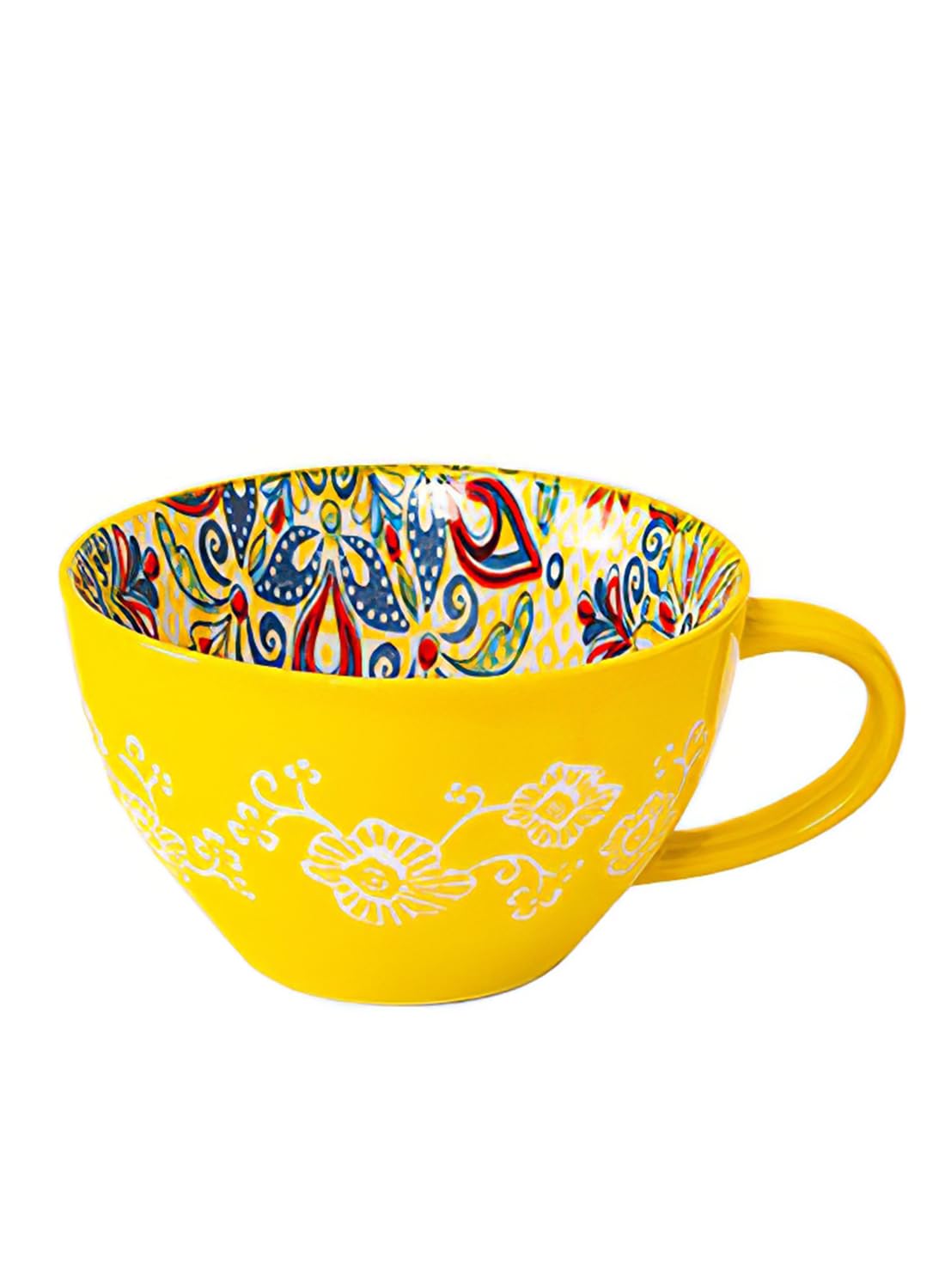 NOVO Hand-Painted Coloful Ceramic Mug Cup,Boho Style, Microwave Dishwasher Oven Safe, for Coffee, Breakfast & Ice Cream 550ml-Dark Blue