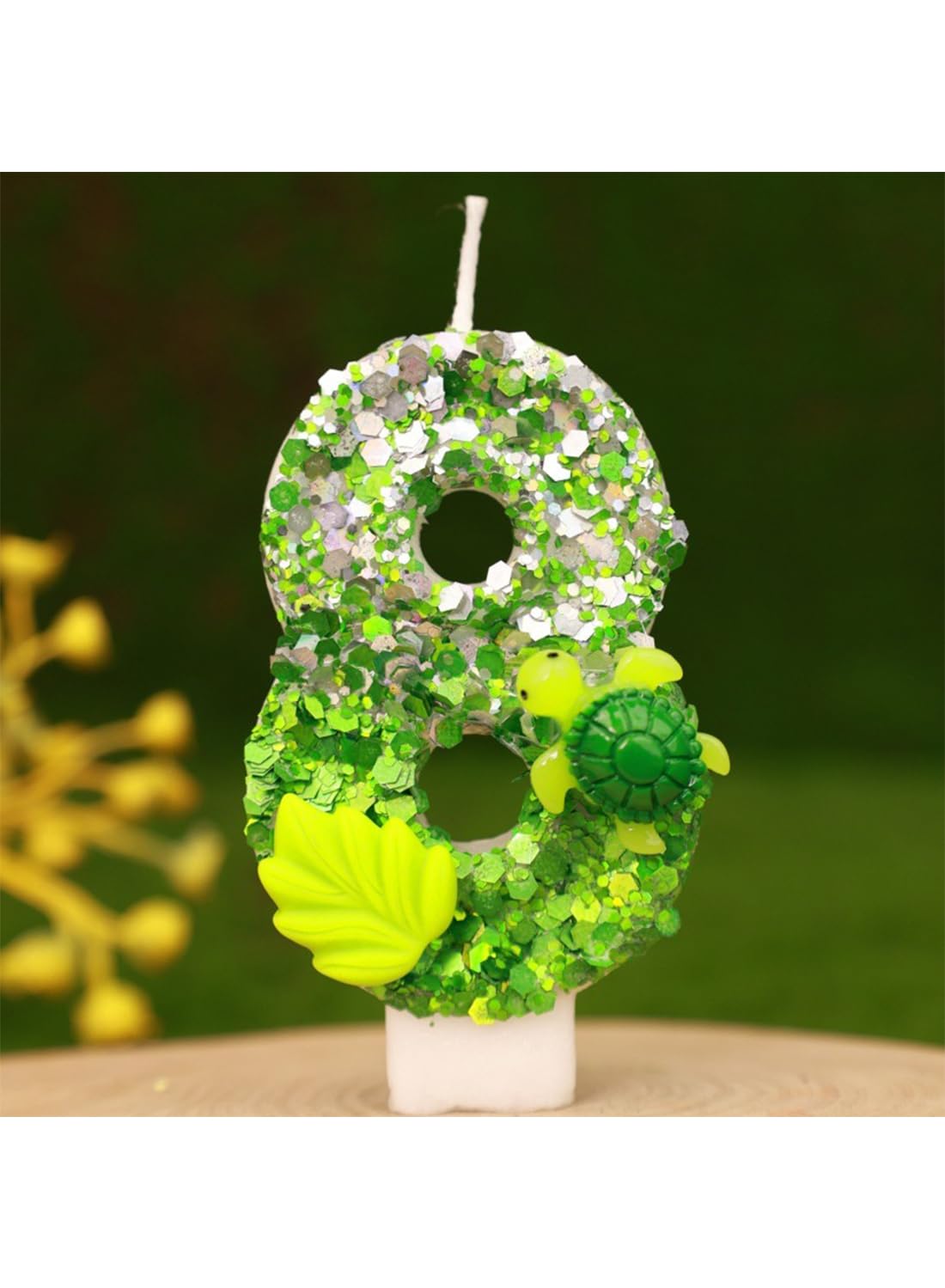 7cm Birthday Number Candles for Cake Decoration, Glittery Cake Toppers with Cute Designs, Perfect for Kids' Parties, Anniversaries, and Celebrations-Green Turtle(No.0)