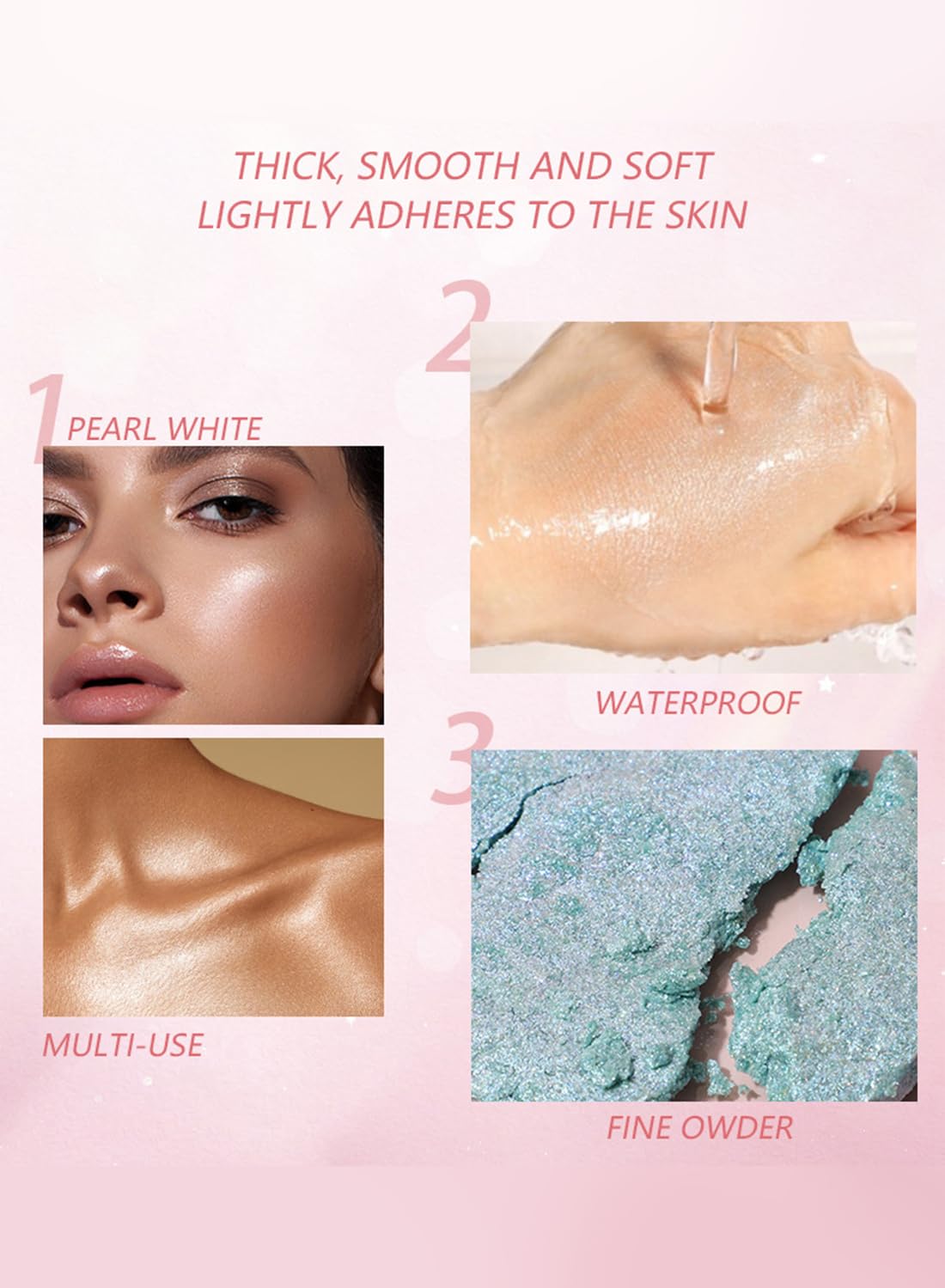 NOVO Highlighter Powder, Shimmering Glitter Long Lasting Waterproof Contour, Smooth Silk Fine Natural Illuminator for Nose Eye Face Body, Creates 3D Look 8G NO.01