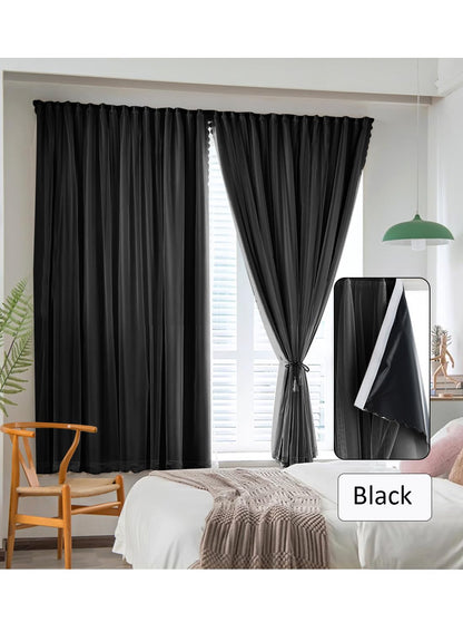 NOVO Velcro Curtains, Pongee No Drill Curtain, 100% Blackout, 1 Panel, W150 x H200CM, Fits Windows 75-100CM Wide, Beige