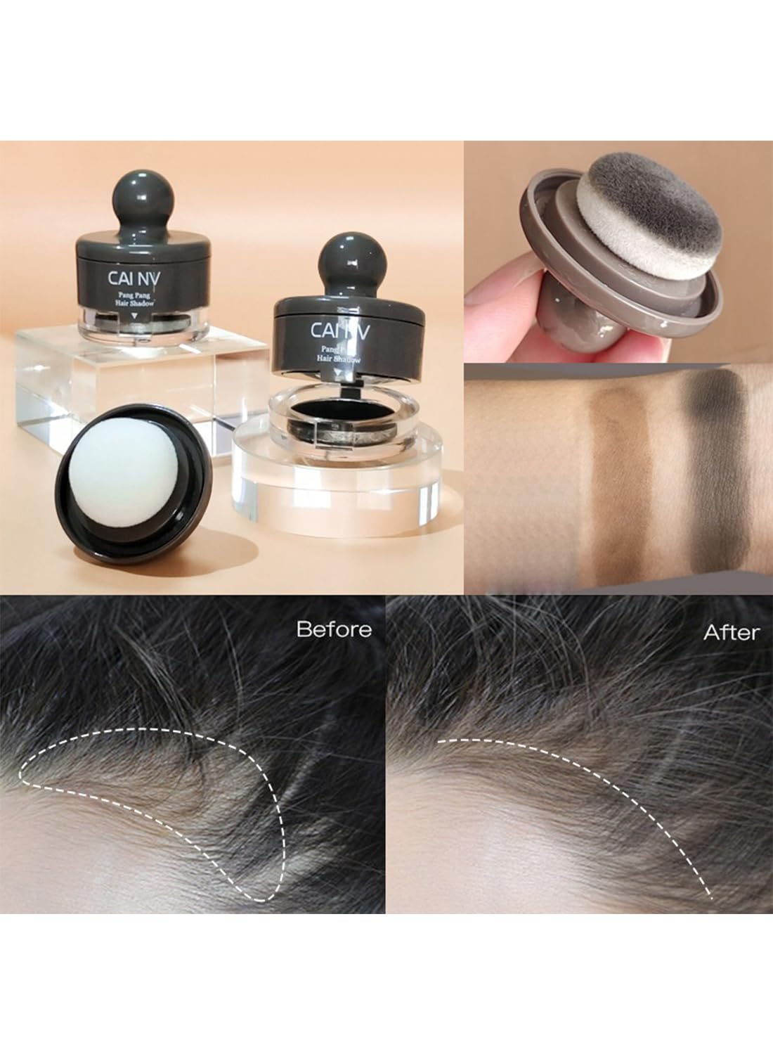 NOVO Instant Hair Shadow Stick with Puff, Root Touch-Up Powder for Thinning Grey Hairline, Hair Root Concealer for Women & Men, 4G, NO.02 Brown