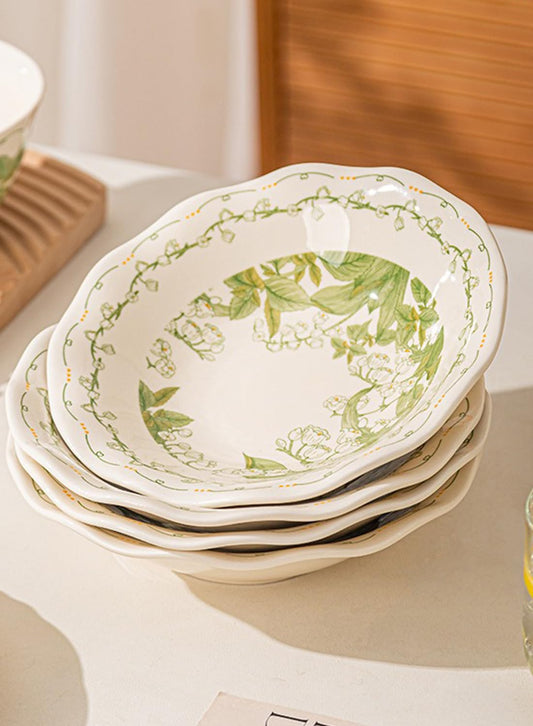 18Pcs Dinnerware Set, Gift Kit, Plates and Bowls Sets, Oven, Dishwasher and Microwave Safe, White/Green